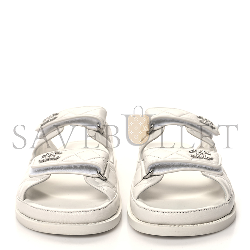 Ch**el lambskin quilted velcro dad chain cc slide sandals